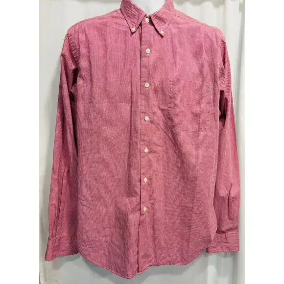 Lauren Ralph Lauren Dress Shirt Mens 16 36/37 Red White Gingham Check Cotton L/S - Picture 1 of 11